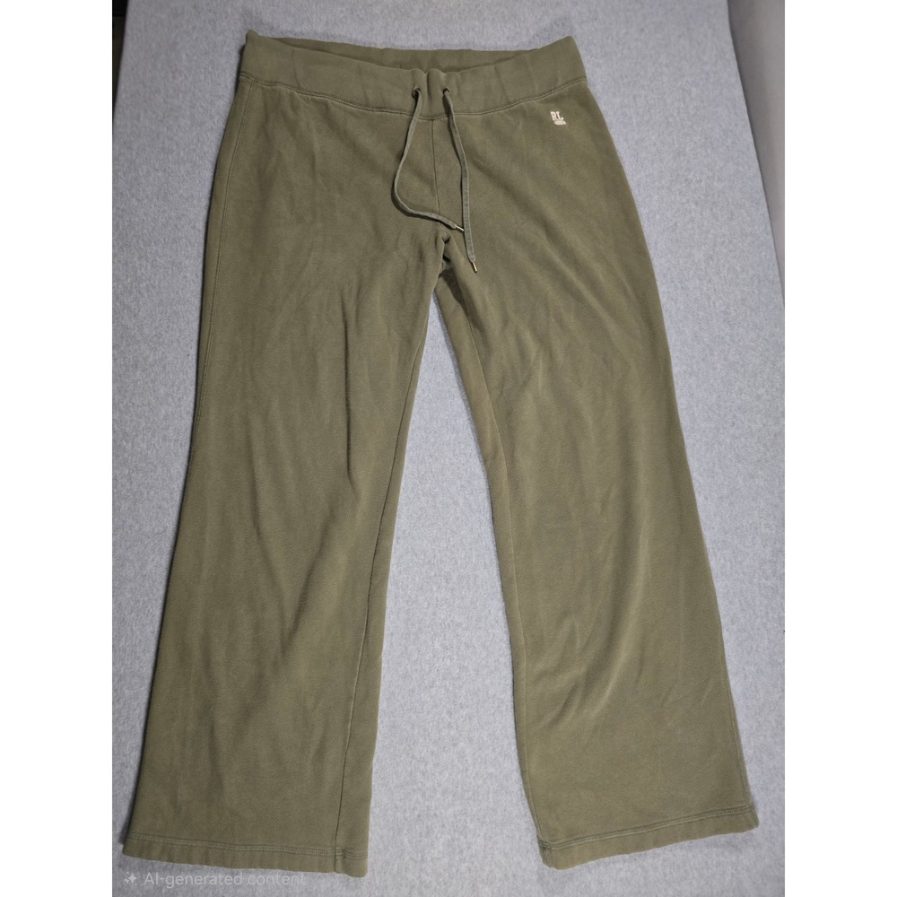 Vintage Y2k Polo Jeans Co Ralph Lauren Mens Green Fleece Sweatpants Wideleg LG